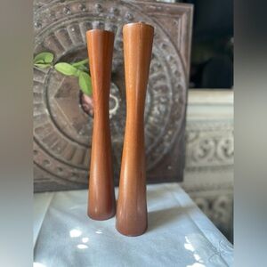 Vintage MCM teakwood taper candlestick holders Scandanavian design